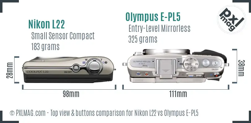 Nikon L22 vs Olympus E-PL5 top view buttons comparison