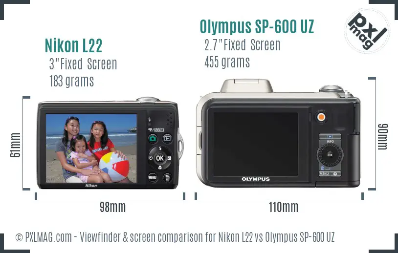 Nikon L22 vs Olympus SP-600 UZ Screen and Viewfinder comparison