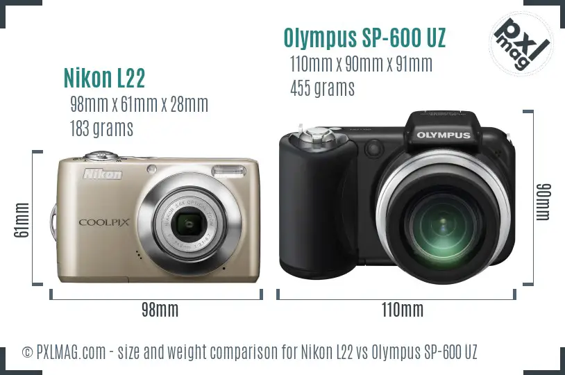 Nikon L22 vs Olympus SP-600 UZ size comparison