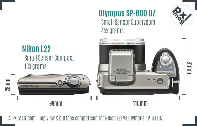 Nikon L22 vs Olympus SP-600 UZ top view buttons comparison