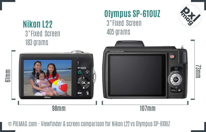 Nikon L22 vs Olympus SP-610UZ Screen and Viewfinder comparison Nikon L22 vs Olympus SP-610UZ Screen and Viewfinder comparison