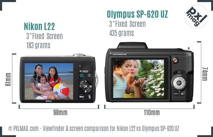 Nikon L22 vs Olympus SP-620 UZ Screen and Viewfinder comparison