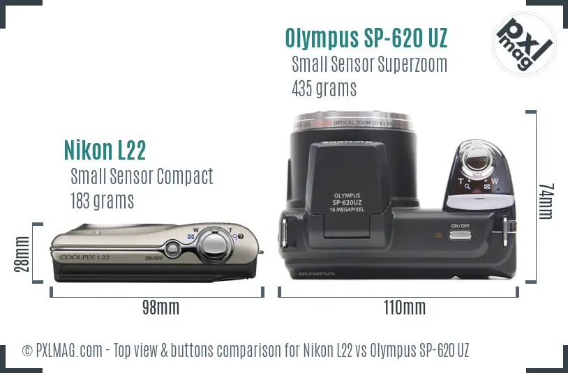 Nikon L22 vs Olympus SP-620 UZ top view buttons comparison