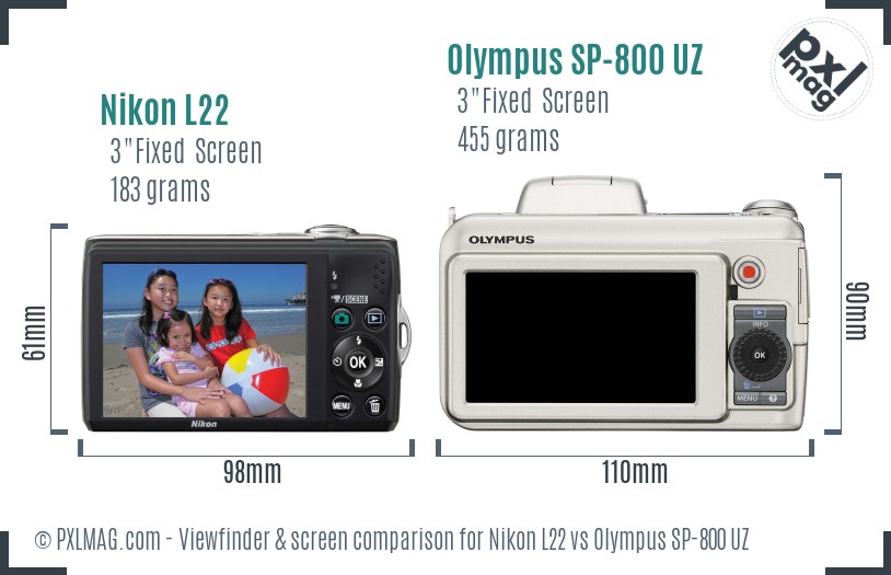Nikon L22 vs Olympus SP-800 UZ Screen and Viewfinder comparison
