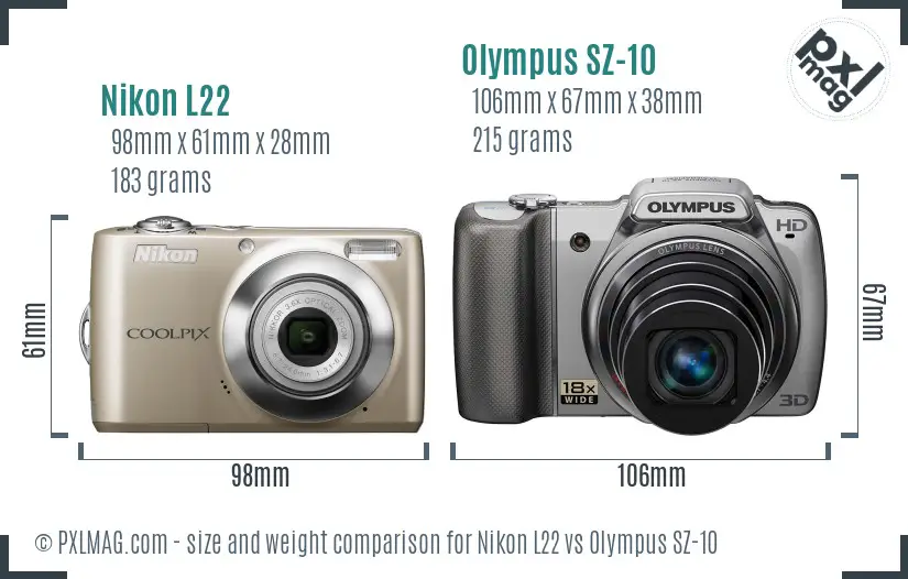 Nikon L22 vs Olympus SZ-10 size comparison Nikon L22 vs Olympus SZ-10 size comparison
