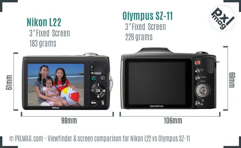Nikon L22 vs Olympus SZ-11 Screen and Viewfinder comparison