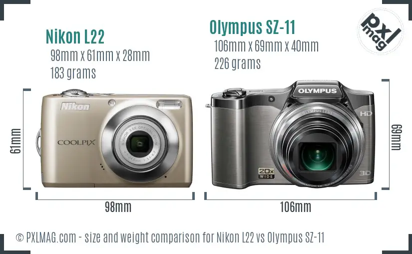 Nikon L22 vs Olympus SZ-11 size comparison