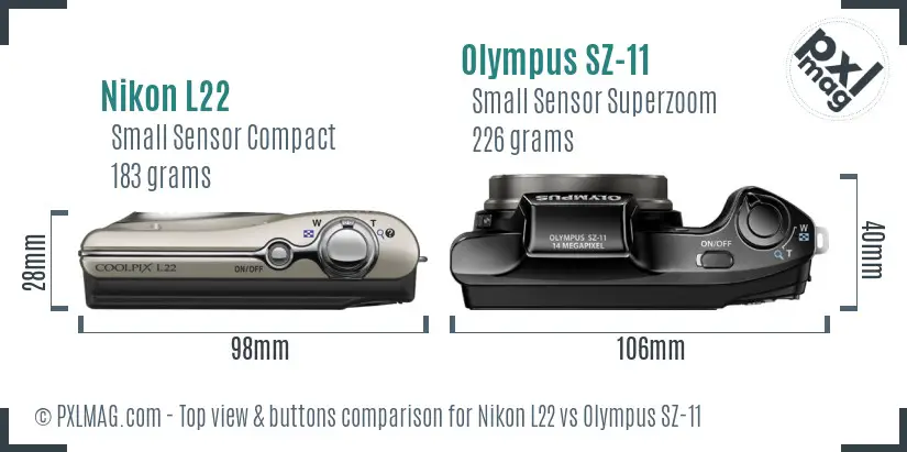 Nikon L22 vs Olympus SZ-11 top view buttons comparison