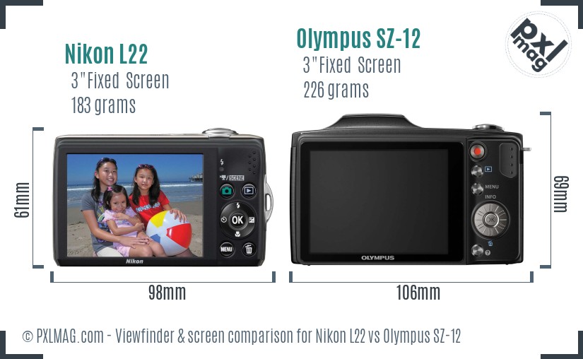 Nikon L22 vs Olympus SZ-12 Screen and Viewfinder comparison
