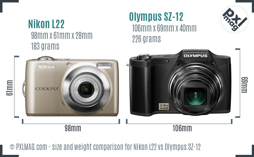 Nikon L22 vs Olympus SZ-12 size comparison Nikon L22 vs Olympus SZ-12 size comparison