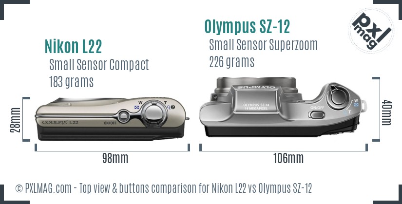 Nikon L22 vs Olympus SZ-12 top view buttons comparison