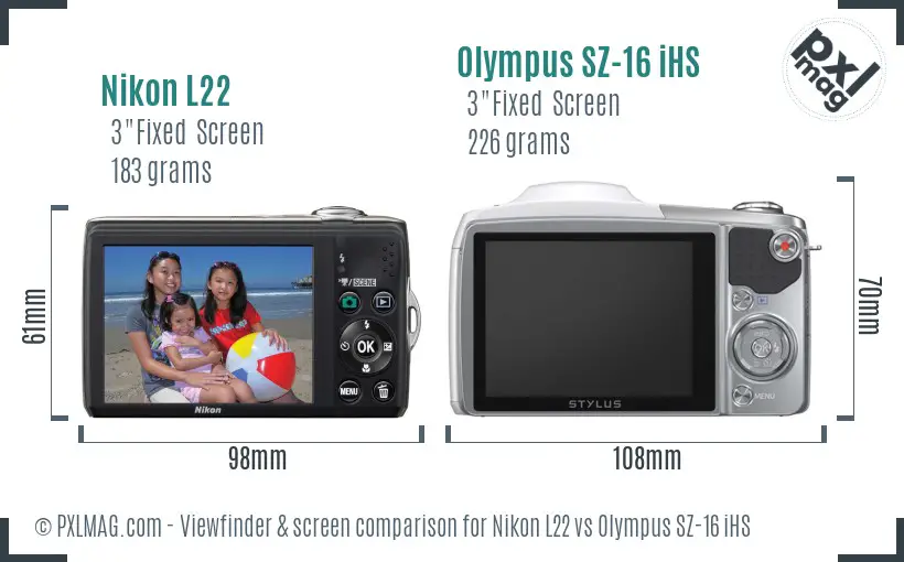 Nikon L22 vs Olympus SZ-16 iHS Screen and Viewfinder comparison