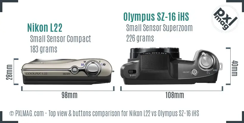 Nikon L22 vs Olympus SZ-16 iHS top view buttons comparison