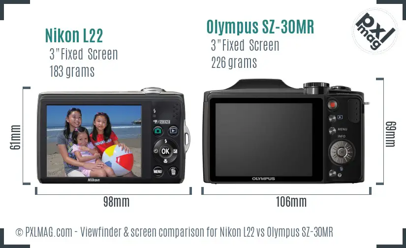 Nikon L22 vs Olympus SZ-30MR Screen and Viewfinder comparison