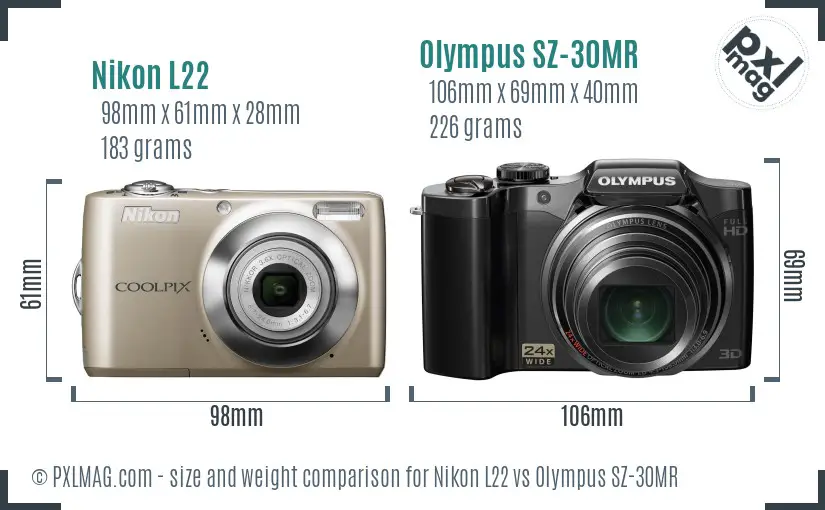 Nikon L22 vs Olympus SZ-30MR size comparison