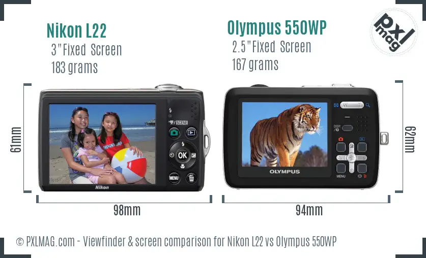 Nikon L22 vs Olympus 550WP Screen and Viewfinder comparison