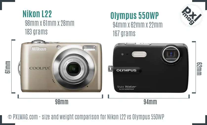 Nikon L22 vs Olympus 550WP size comparison
