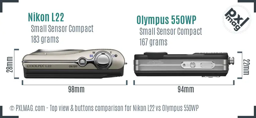 Nikon L22 vs Olympus 550WP top view buttons comparison