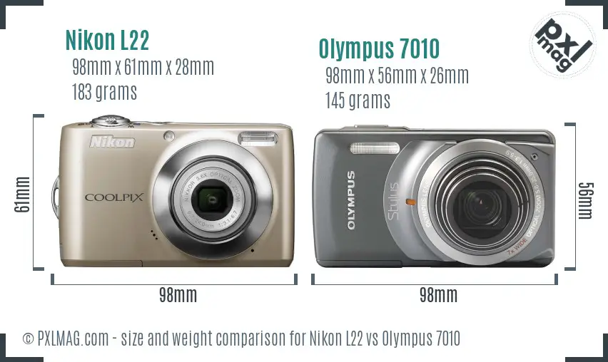 Nikon L22 vs Olympus 7010 size comparison Nikon L22 vs Olympus 7010 size comparison