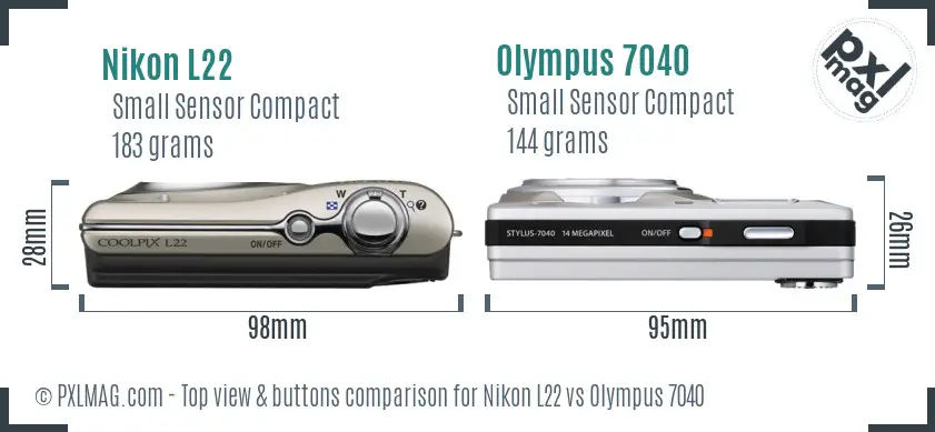 Nikon L22 vs Olympus 7040 top view buttons comparison Nikon L22 vs Olympus 7040 top view buttons comparison