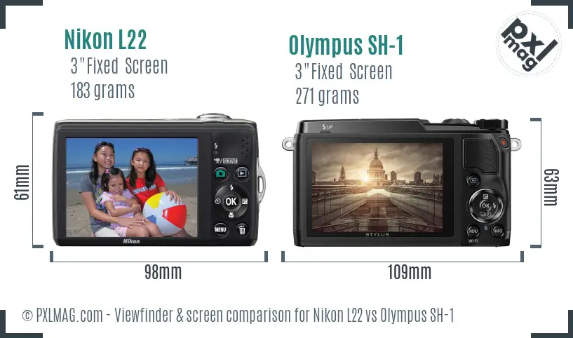 Nikon L22 vs Olympus SH-1 Screen and Viewfinder comparison