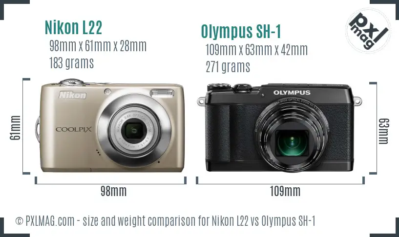 Nikon L22 vs Olympus SH-1 size comparison