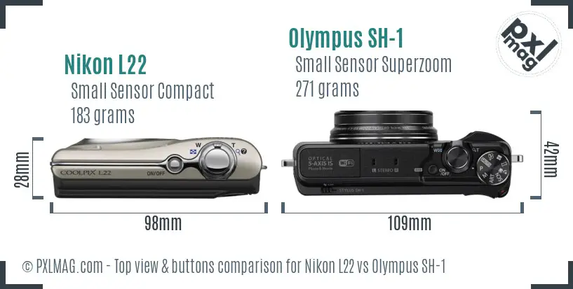 Nikon L22 vs Olympus SH-1 top view buttons comparison