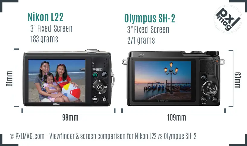 Nikon L22 vs Olympus SH-2 Screen and Viewfinder comparison