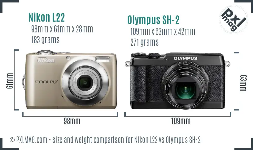 Nikon L22 vs Olympus SH-2 size comparison