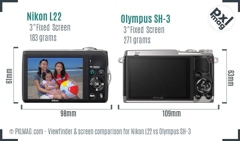 Nikon L22 vs Olympus SH-3 Screen and Viewfinder comparison