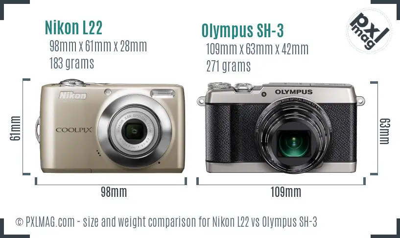 Nikon L22 vs Olympus SH-3 size comparison