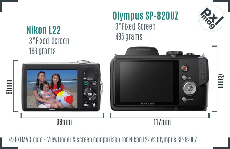 Nikon L22 vs Olympus SP-820UZ Screen and Viewfinder comparison