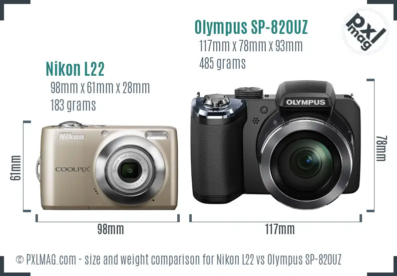 Nikon L22 vs Olympus SP-820UZ size comparison