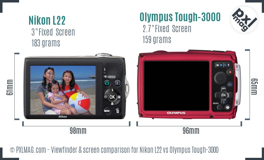 Nikon L22 vs Olympus Tough-3000 Screen and Viewfinder comparison