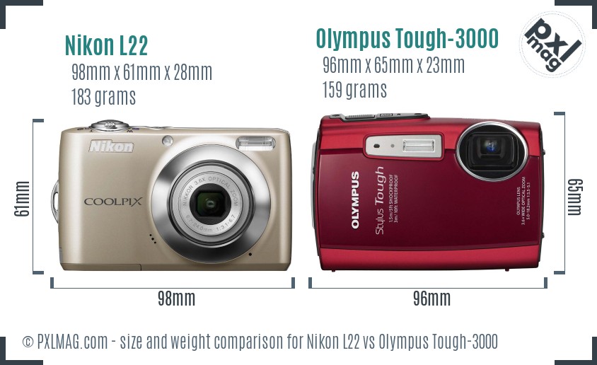 Nikon L22 vs Olympus Tough-3000 size comparison