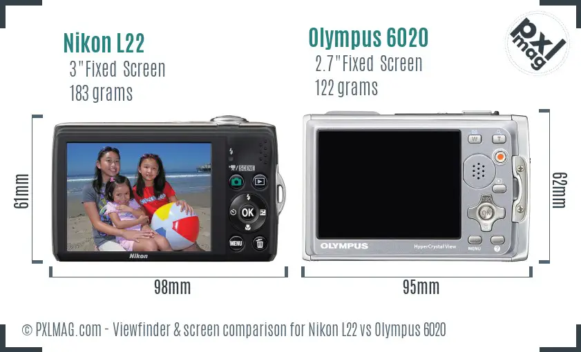 Nikon L22 vs Olympus 6020 Screen and Viewfinder comparison