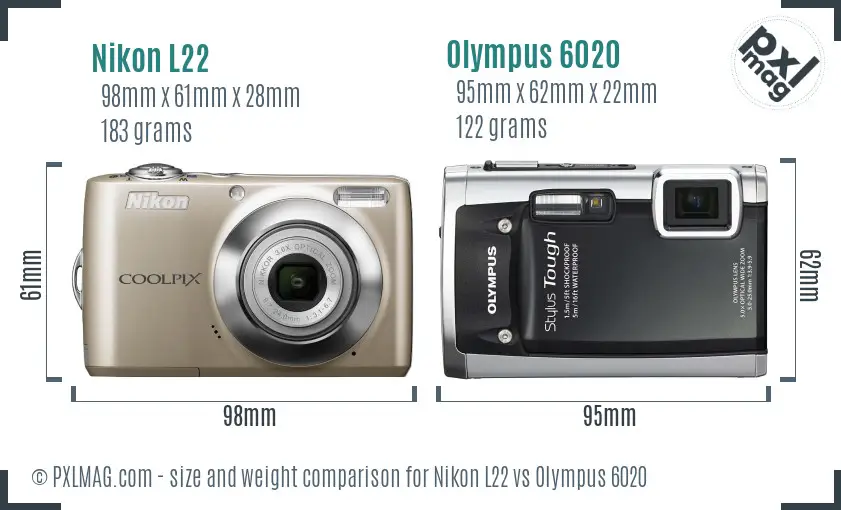 Nikon L22 vs Olympus 6020 size comparison