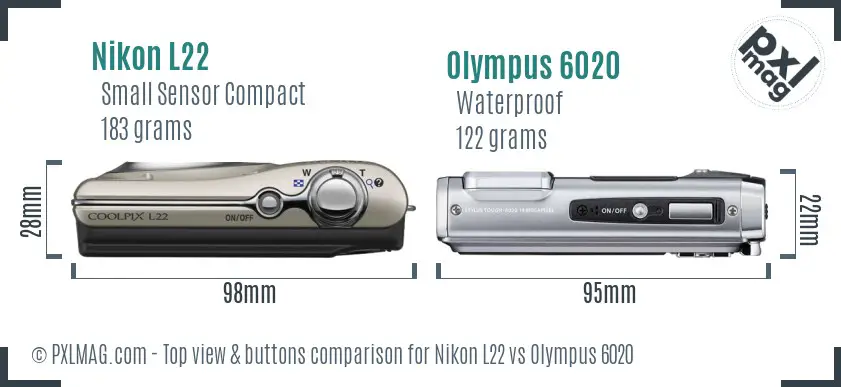 Nikon L22 vs Olympus 6020 top view buttons comparison