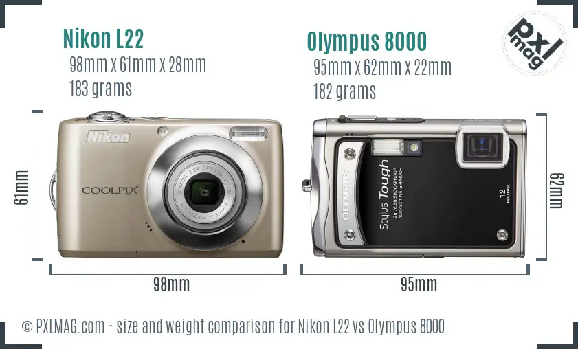 Nikon L22 vs Olympus 8000 size comparison Nikon L22 vs Olympus 8000 size comparison