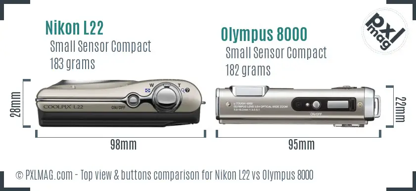 Nikon L22 vs Olympus 8000 top view buttons comparison Nikon L22 vs Olympus 8000 top view buttons comparison