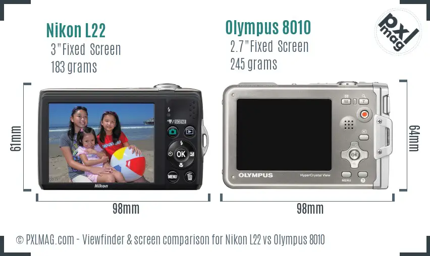Nikon L22 vs Olympus 8010 Screen and Viewfinder comparison