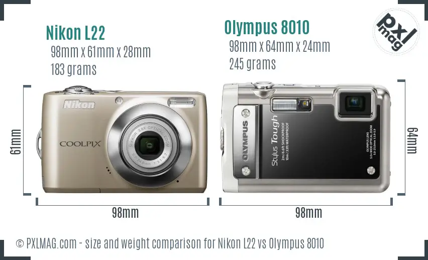 Nikon L22 vs Olympus 8010 size comparison