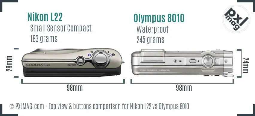 Nikon L22 vs Olympus 8010 top view buttons comparison