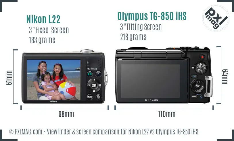 Nikon L22 vs Olympus TG-850 iHS Screen and Viewfinder comparison