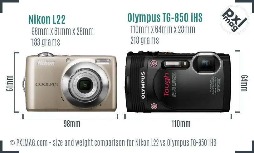 Nikon L22 vs Olympus TG-850 iHS size comparison