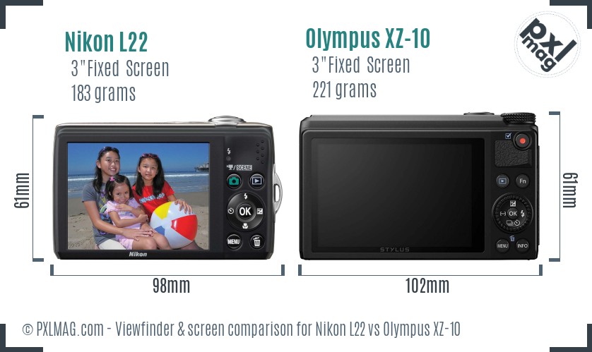 Nikon L22 vs Olympus XZ-10 Screen and Viewfinder comparison
