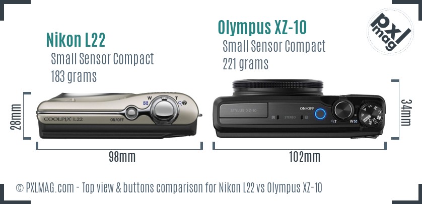 Nikon L22 vs Olympus XZ-10 top view buttons comparison