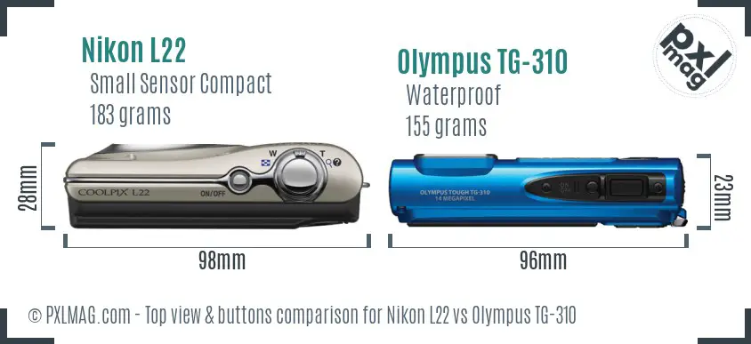 Nikon L22 vs Olympus TG-310 top view buttons comparison