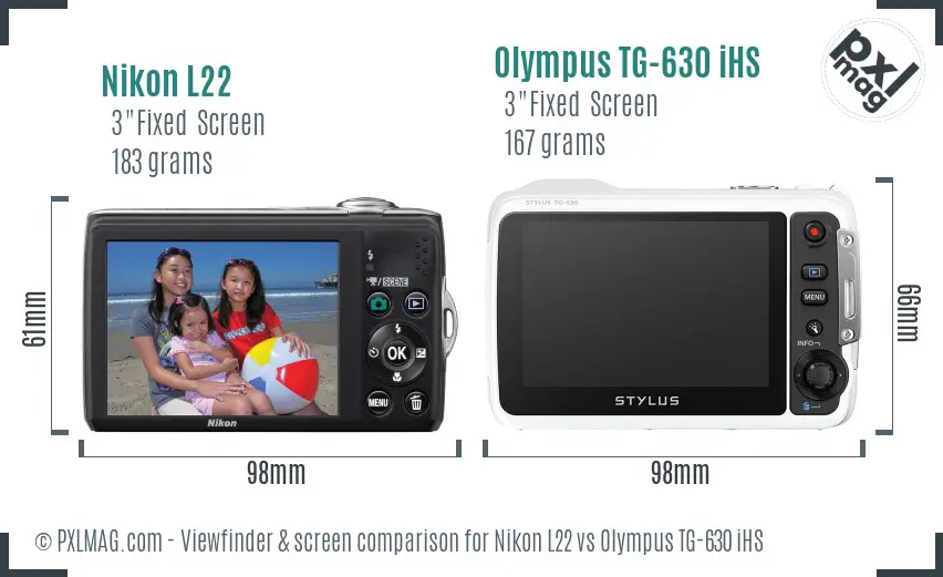 Nikon L22 vs Olympus TG-630 iHS Screen and Viewfinder comparison