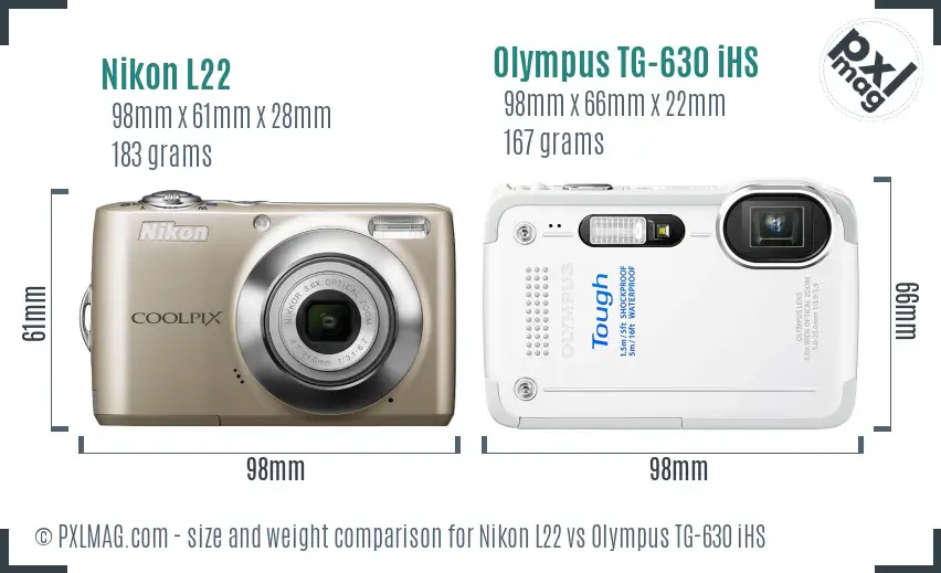 Nikon L22 vs Olympus TG-630 iHS size comparison